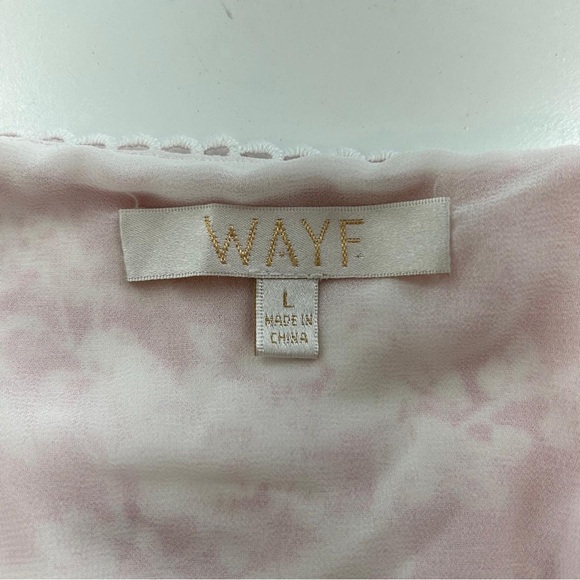 WAYF Pink Toile Print Smocked Peplum Blouse L Long Sleeve Wrap Cottagecore - Picture 8 of 10